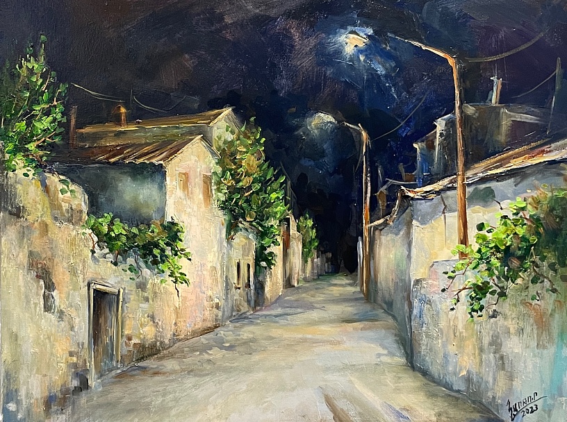 "Ночная улица, Бахчисарай" 50/60 х.м. 2023г.